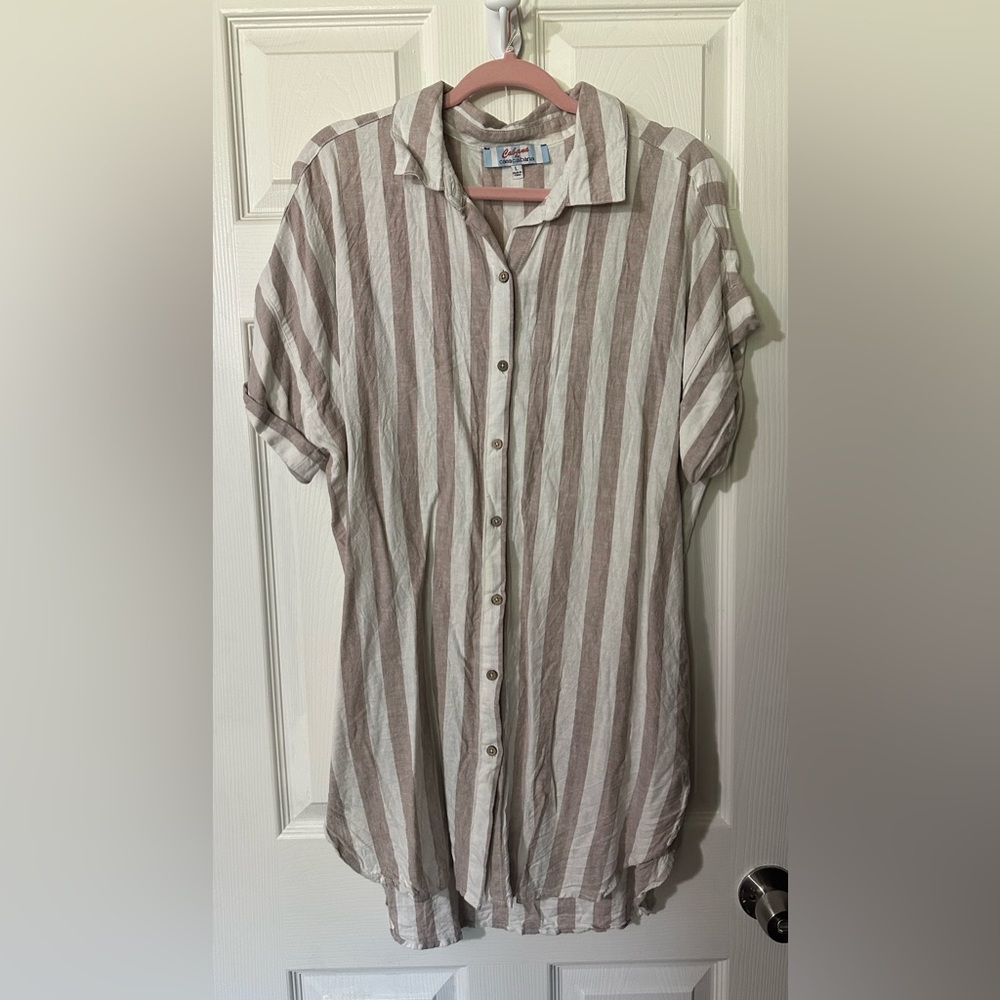 Brown and White Relaxed Swim Coverup